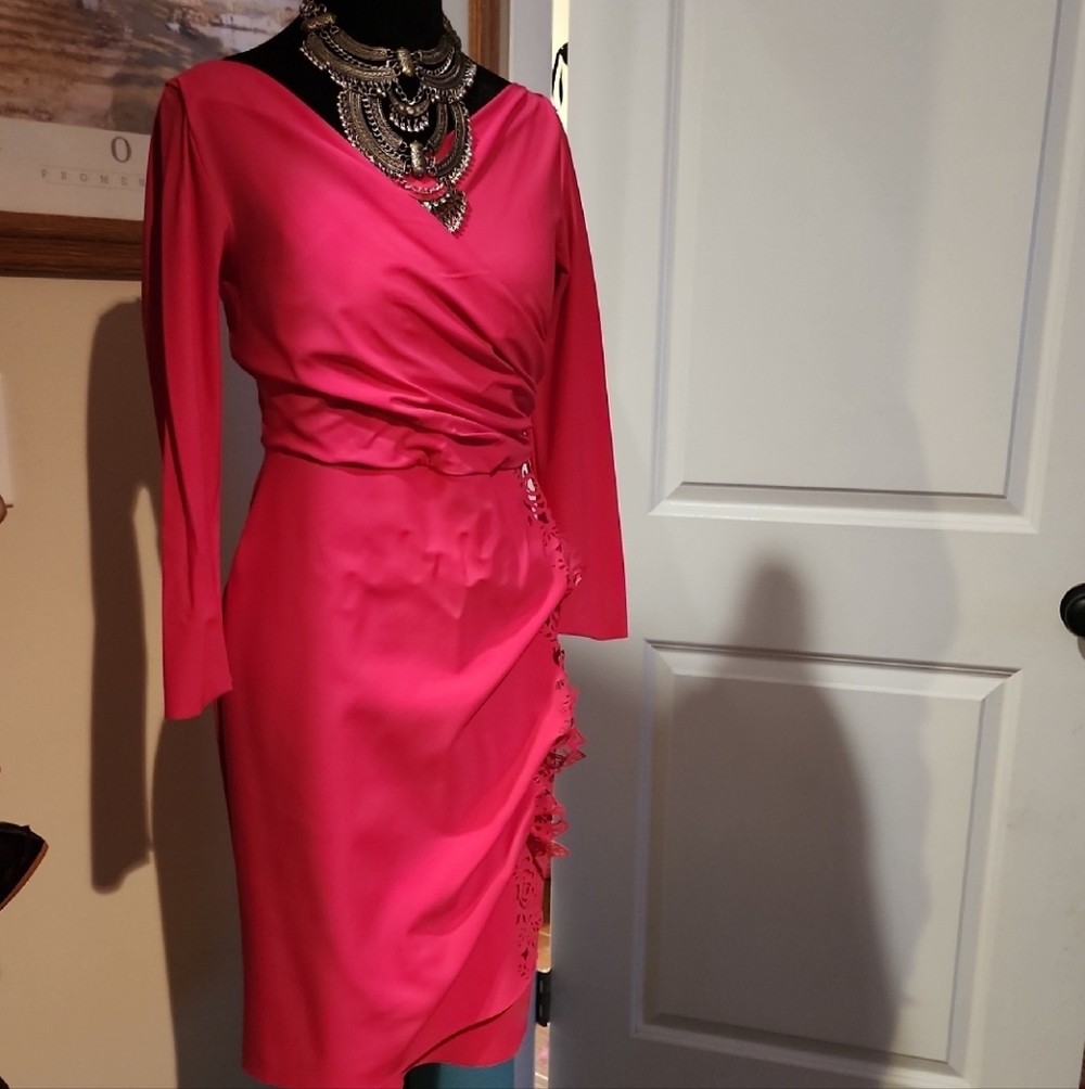Chiara Boni Vibrant Pink Long Sleeve Dress Size 42
